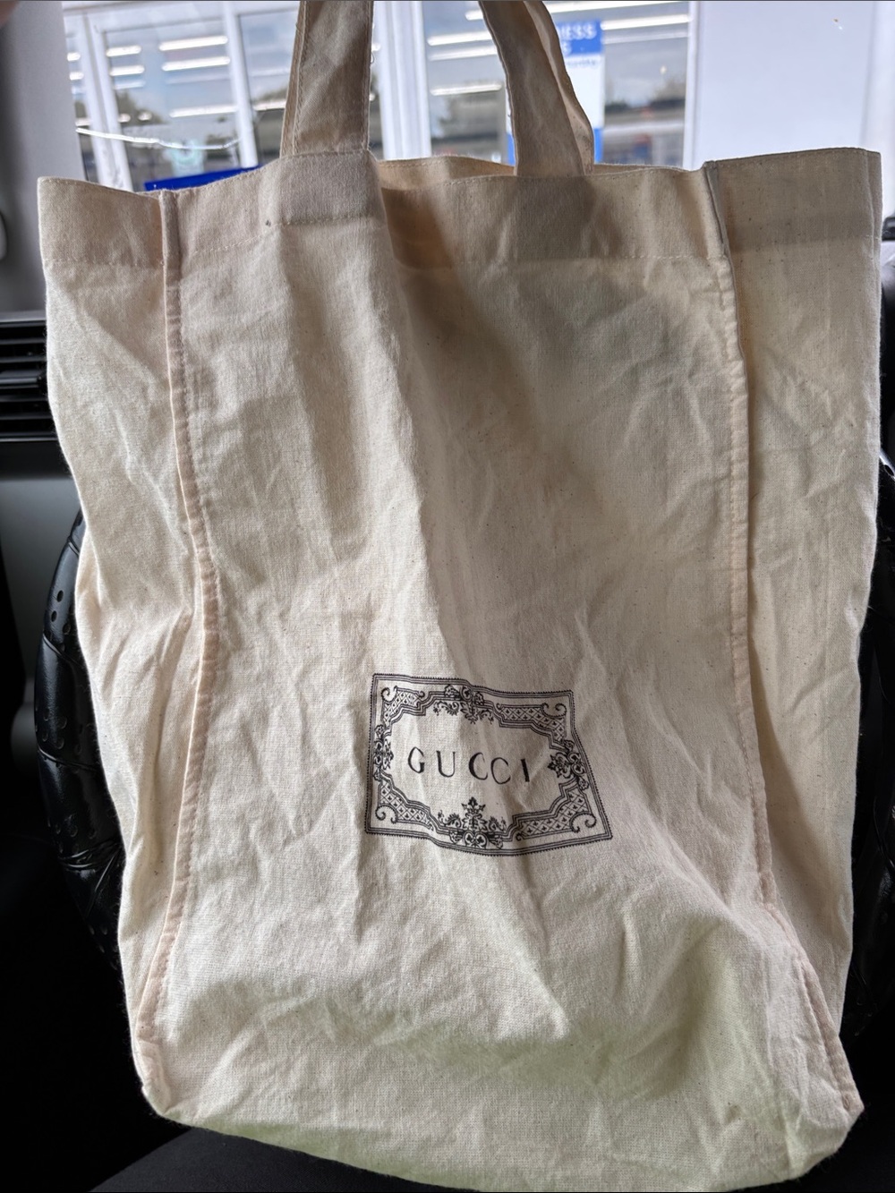 Gucci Cream Canvas Shopper Tote with Logo Print
